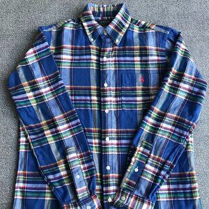 Ralph Lauren Polo Flannel Shirt Men Small Blue Plaid